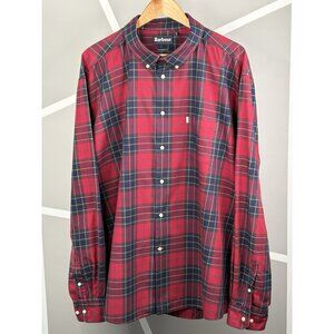 Barbour Wetheram Shirt Mens 2XL Red Blue Plaid Button Down Cotton Tailored Fit